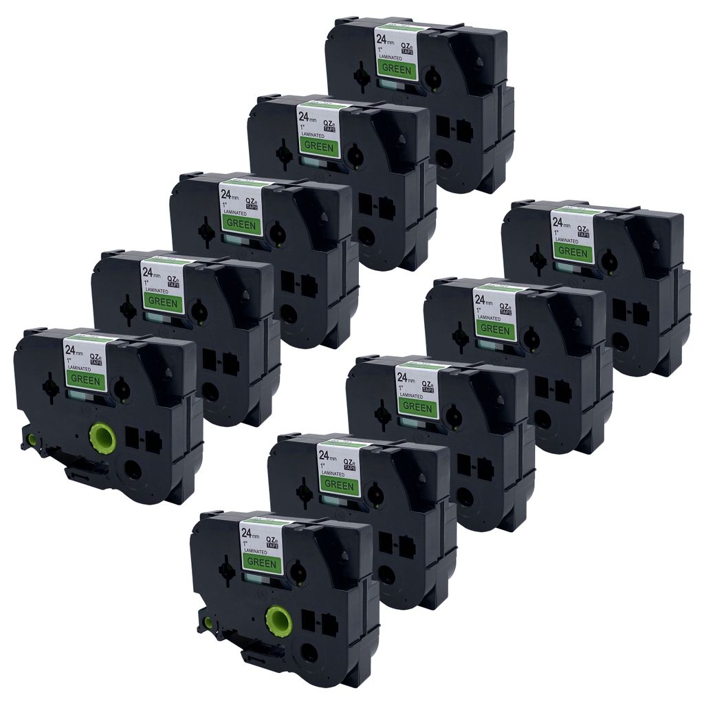DULA Etikettenband - Kompatibel mit Brother P-Touch Tze-751 - 10 Stück - Schwarz auf grün - 24mm x 8m
