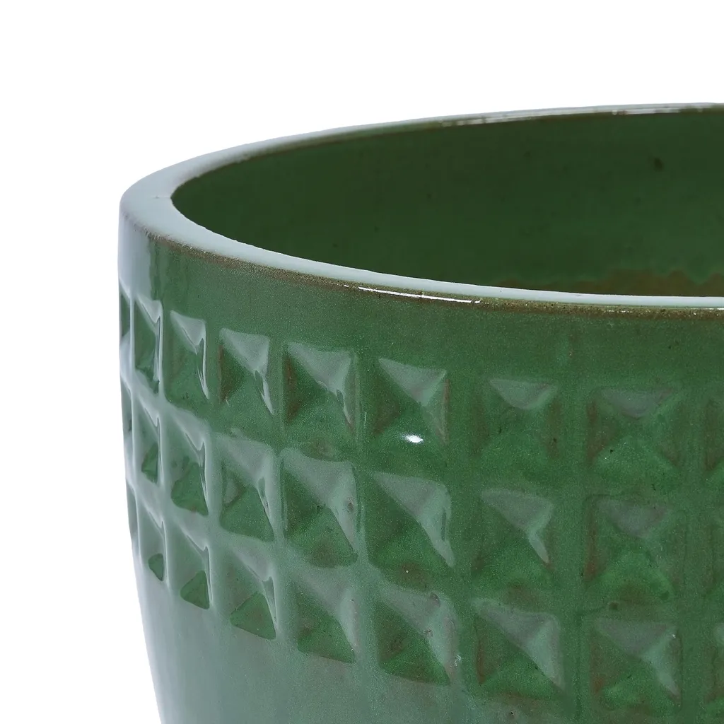 Pots de fleurs respirants en céramique verte faits main - Set de 3 pots - 13