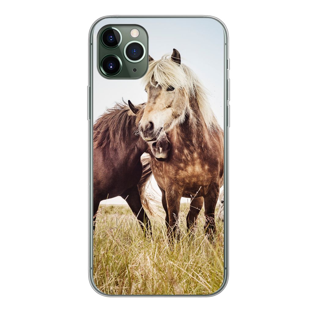 MuchoWow Handyhülle Schutzhülle Hülle für iPhone 11 Pro Max Pferde - Gras - Frühling Silikon Softcase Handy Hülle - Schutz