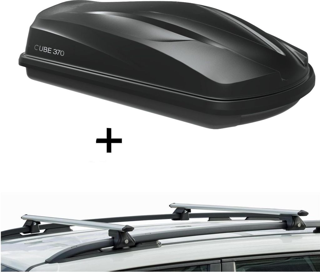 Dachbox/Gepäckbox CUBE370 + Relingträger CRV135 kompatibel mit Renault Koleos I 08-17