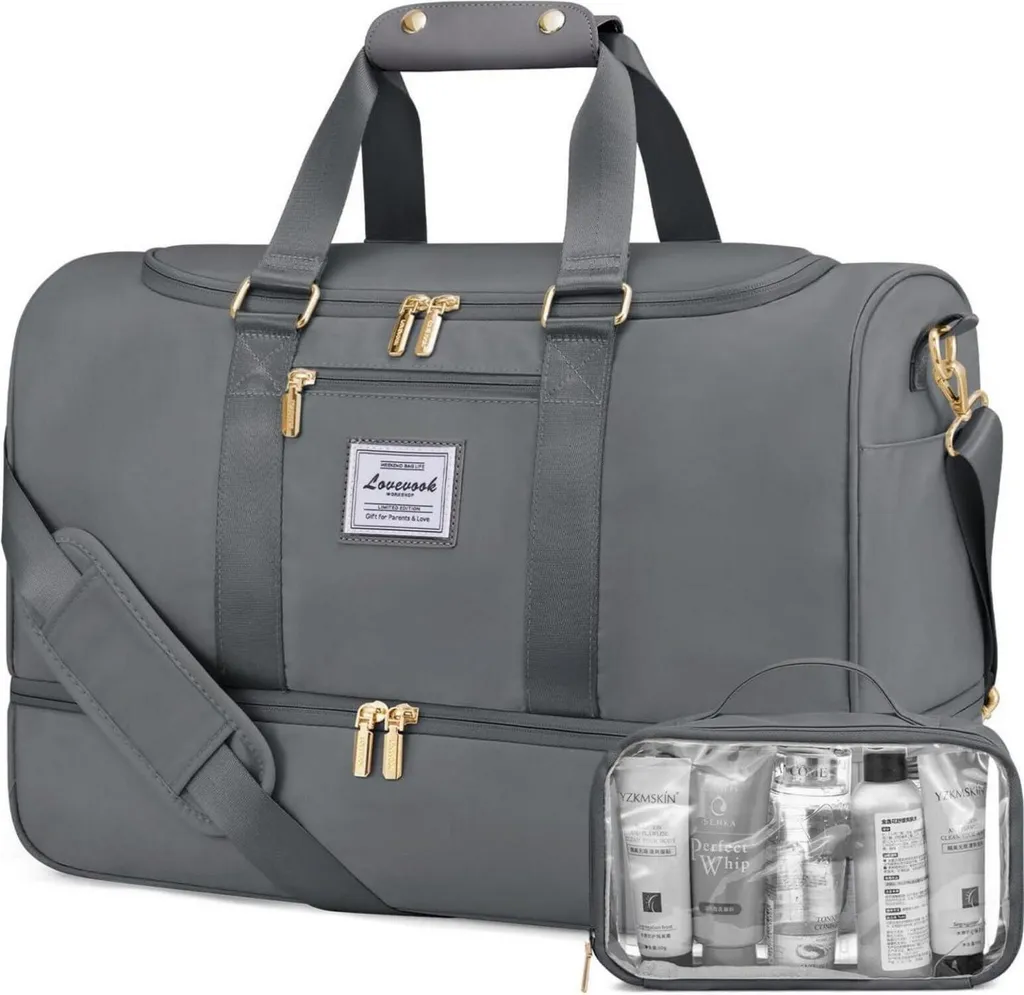Sac de sport Femme pour Gym et Voyage Weekender Gris 40L Polyvalent