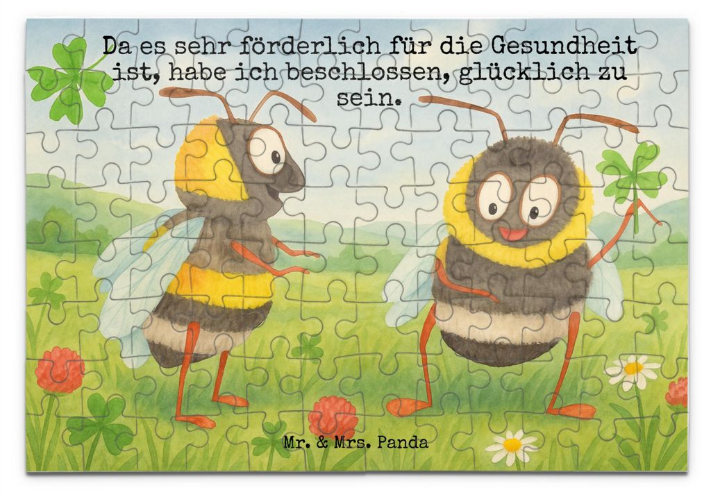 Mr. & Mrs. Panda Puzzle Hummeln Kleeblatt Design 96 Teile - Weiß - Geschenk, glücklich sein, Hummel, Biene, Spruch Positiv, 2000, 500, Lustige Sp...