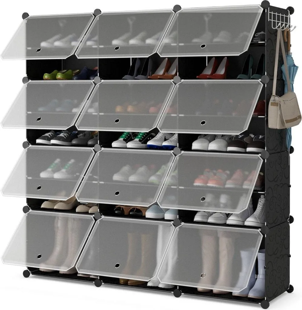 Meuble de rangement chaussures modulable 12 compartiments et crochets