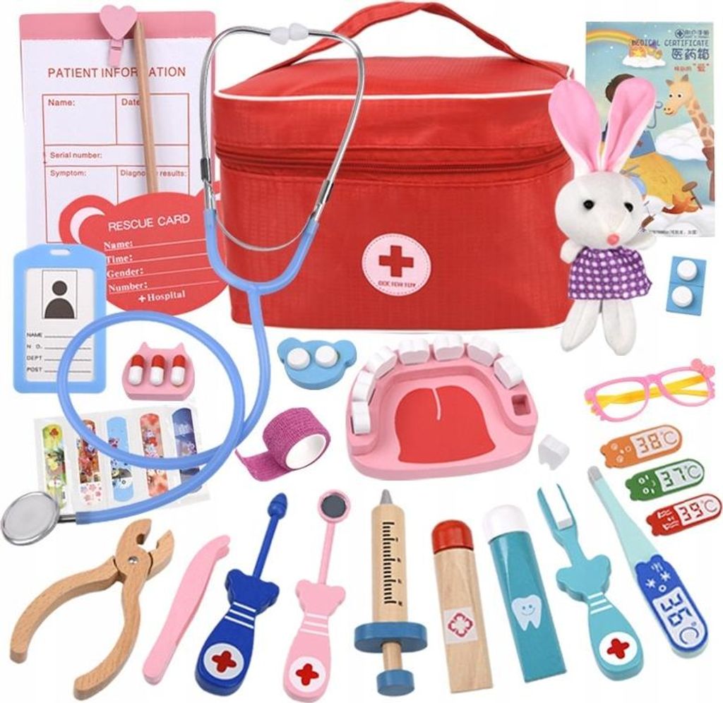 Arztkoffer-Set für Kinder, 28-teiliges Rollenspiel-Set in Stofftasche mit Zubehör