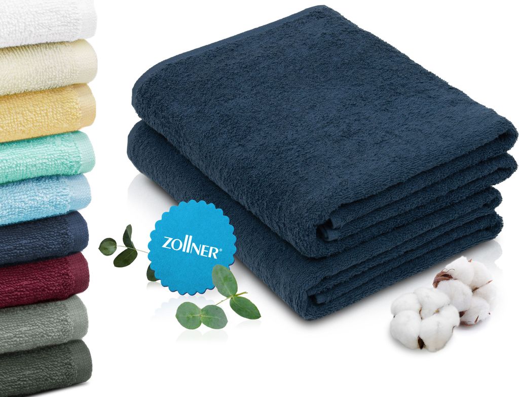 2er Set Badetücher 100x150 cm, 100% Baumwolle, dunkelblau Produktbild 