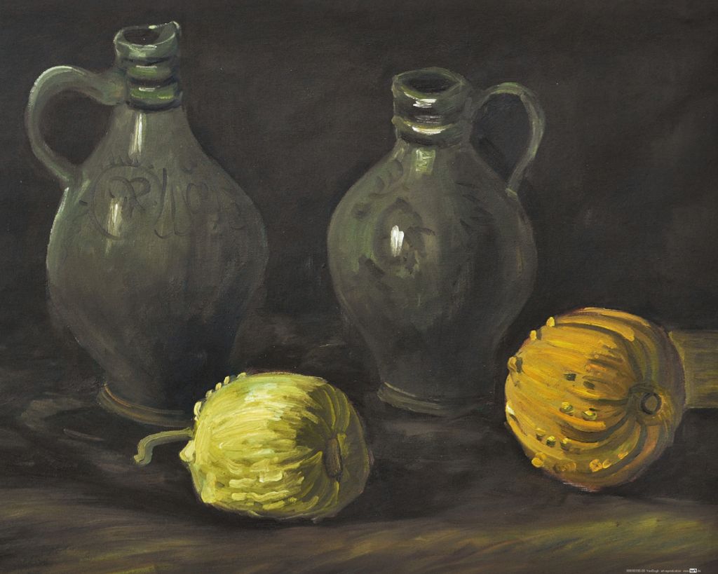 Vincent Van Gogh Kunstdruck Bild - Stillleben Mit Zwei Krügen Und Kürbissen, 1885 (40 x 50 cm)