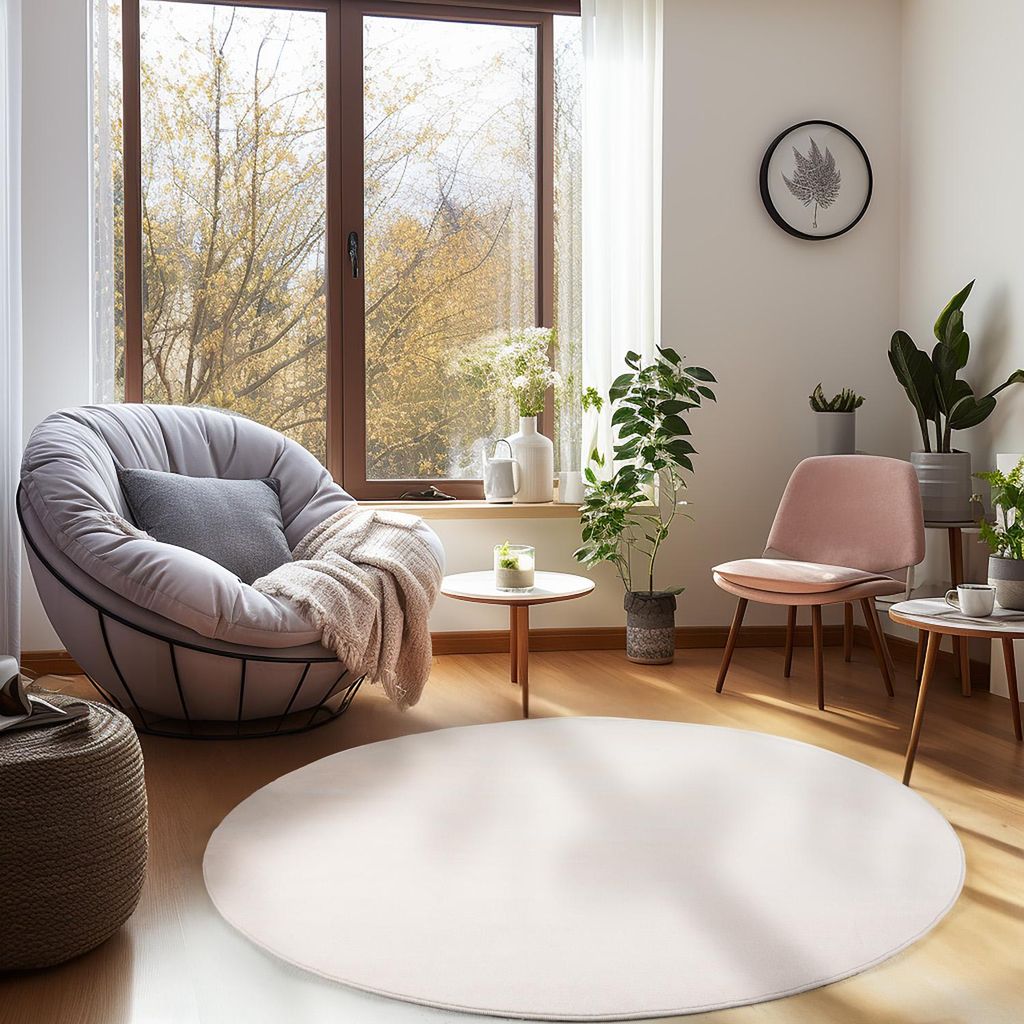 Carpetsale24 Waschbarer Kurzflor Teppich - Rutschfest, Einfarbig & Weich im modernen Stil, Grösse: 200 cm Rund