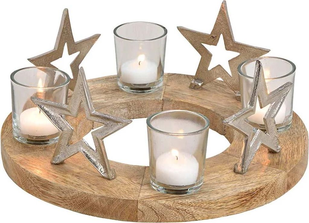 Adventskranz Holz Sterne 30x12x30cm