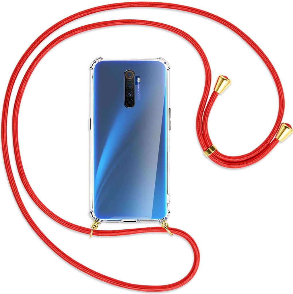 Handykette Backcover-Schutzhülle mit Band (Metall goldfarben) für Realme X2 Pro - rot
