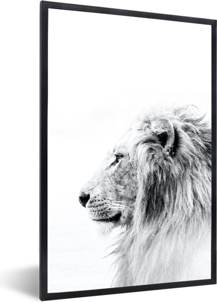 MuchoWow MuchoWow Gerahmtes Poster Profil - Löwe - Schwarz - Weiß 20x30 cm - Poster mit zchwarzem Bilderrahmen - Drucken - Bilder Poster im R...