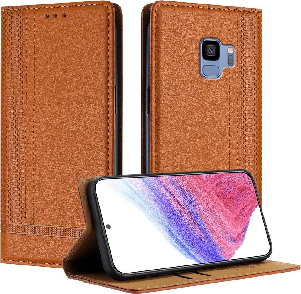 Handyhülle für Samsung Galaxy S9 Leder Flip Klappbare Schutzhülle mit Standfunktion Braun