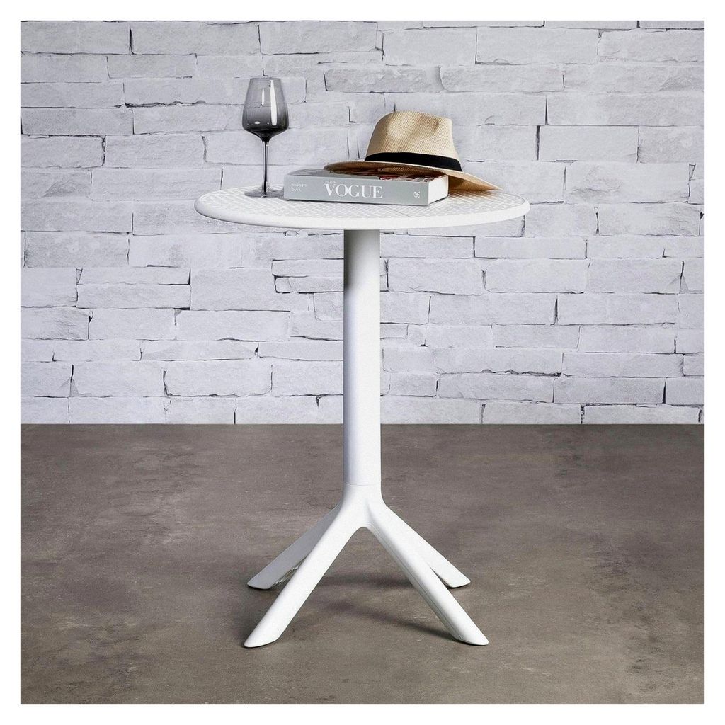 Gartentisch LUZ 60 cm Durchmesser weiß - runder Balkontisch aus Polypropylen, kleiner wetterfester Outdoor-Tisch