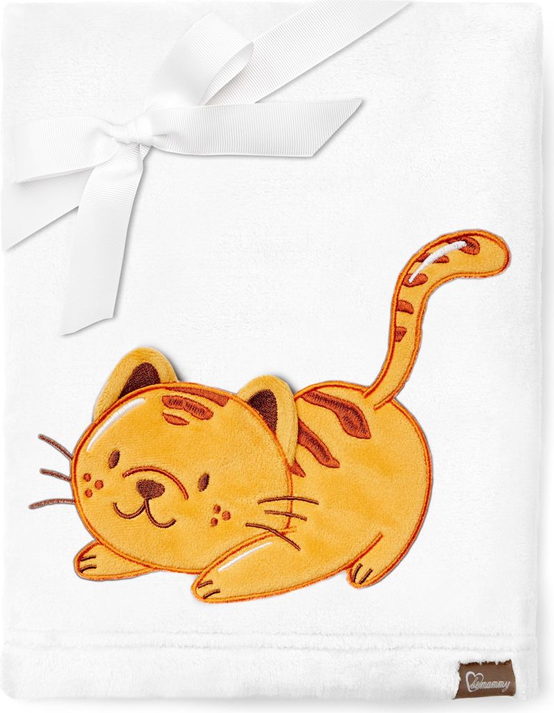 Be Mammy Kuschlige Babydecke Kuschel Decke Tagesdecke mit 3D Applikation 76 x 102 cm BE20-168 (Weiß - Katze, 76 x 102 cm)