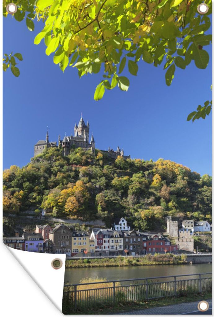 MuchoWow 80x120 cm Outdoor-Poster Gartendeko Sichtschutz Garten Poster für den Garten Burg Cochem an einem schönen Tag