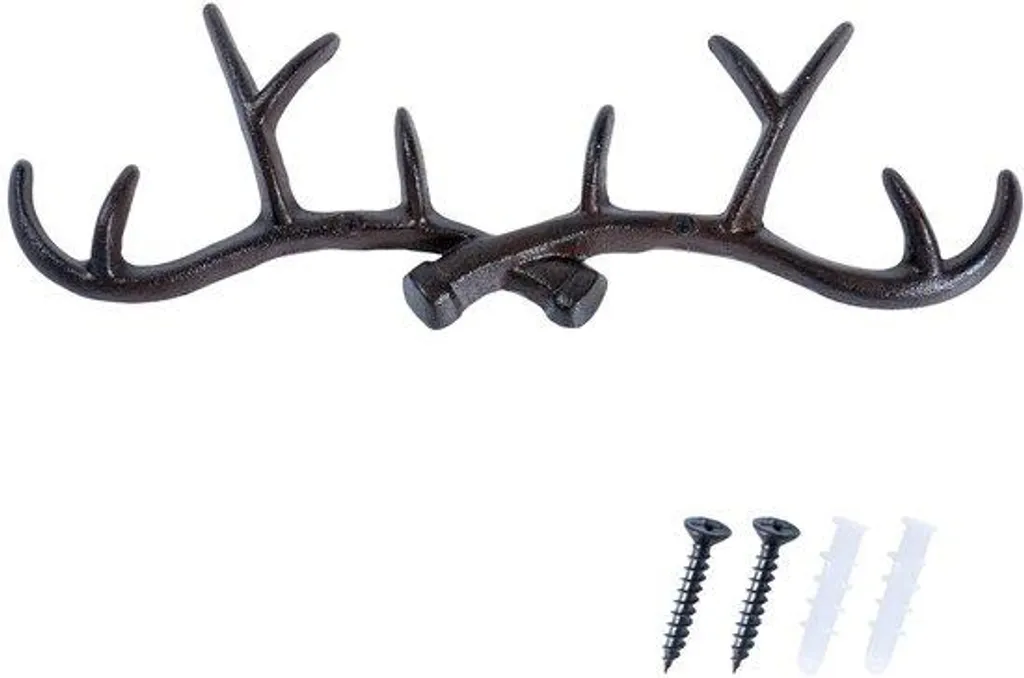 Patère murale forme ancre marine fonte brune et bois de cerf rustique