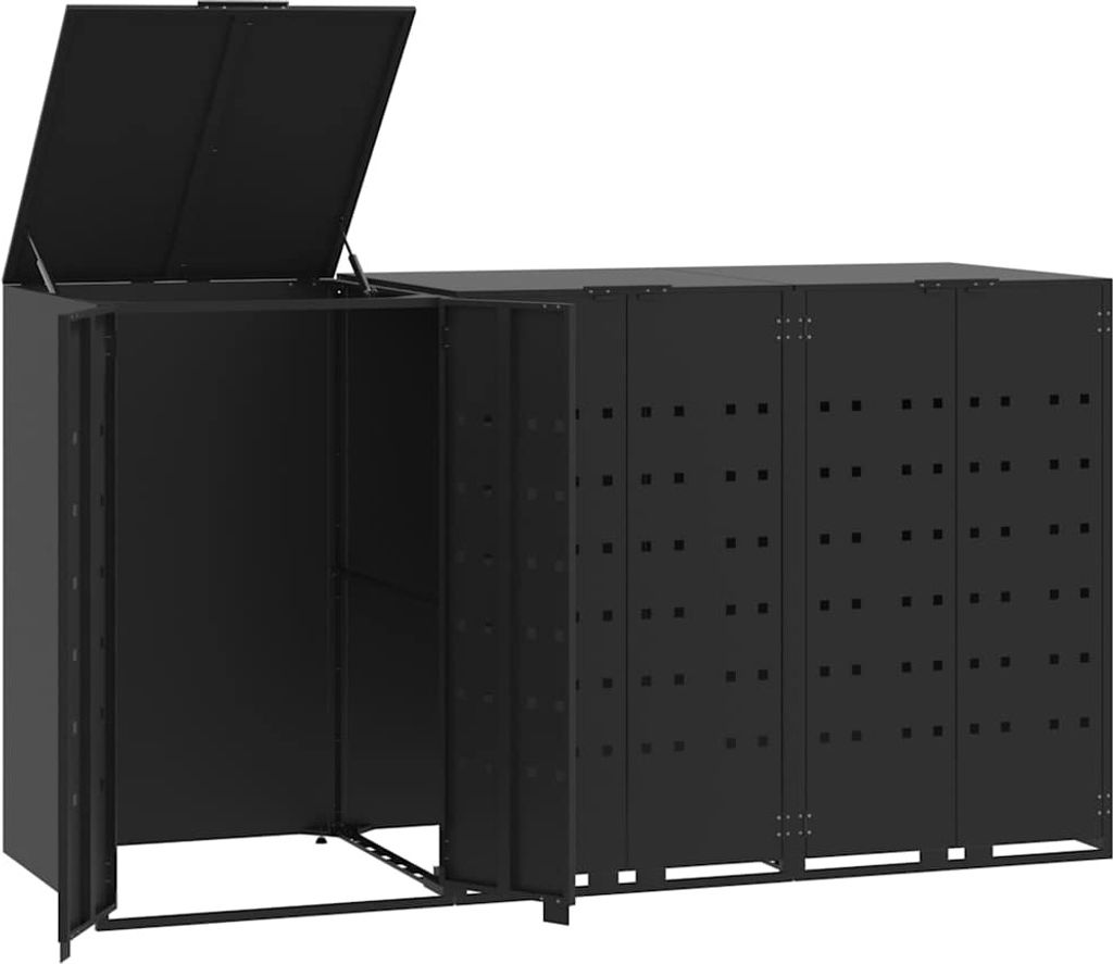 vidaXL Mülltonnenbox für 3 Tonnen Schwarz 207x79x117 cm Stahl