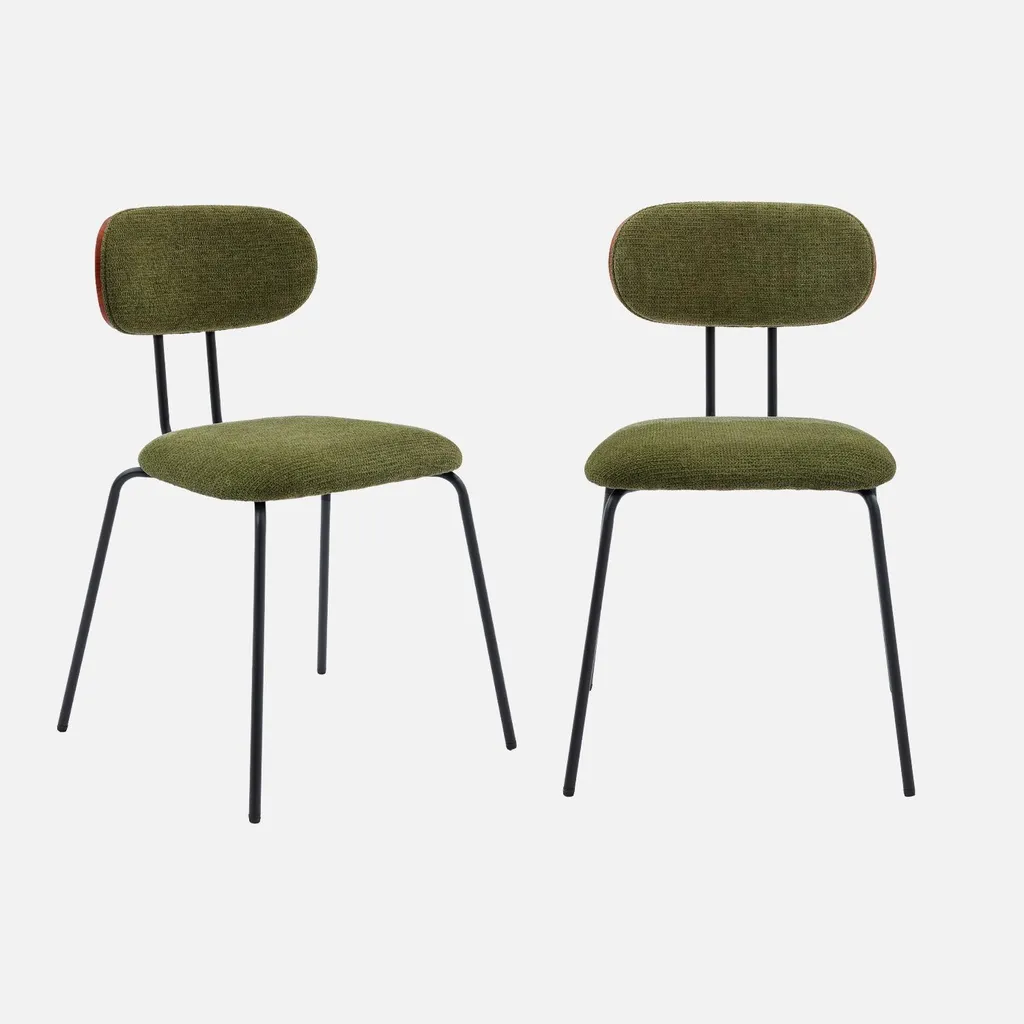 Set 2 Sedie Confortevoli in Legno Noce e Tessuto Verde Naturale