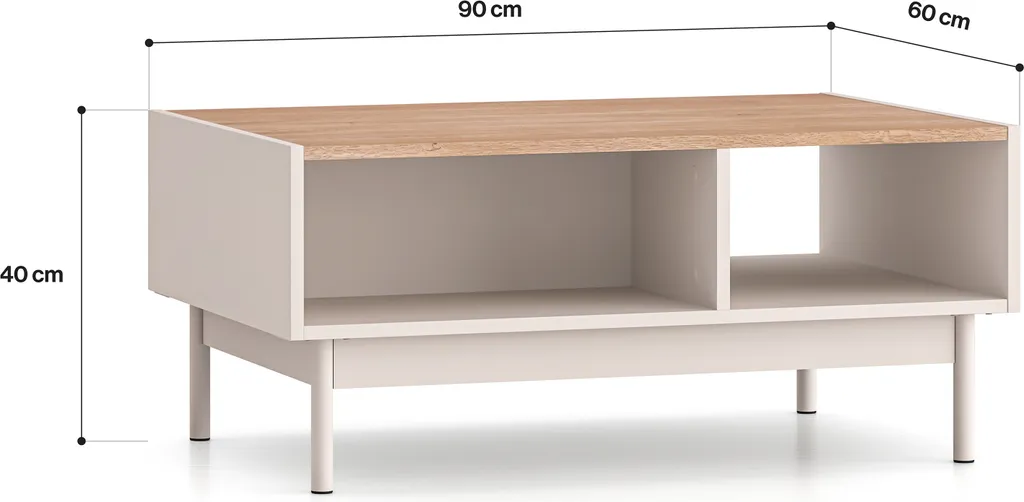 Table basse THEA bicolore chêne et cachemire avec plateau résistant