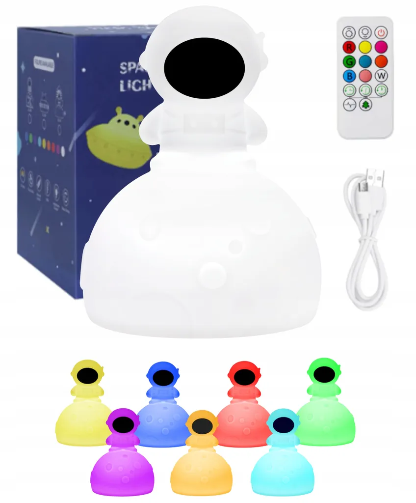 Veilleuse astronaute contre la peur du noir - Lampe silicone LED 9 couleurs