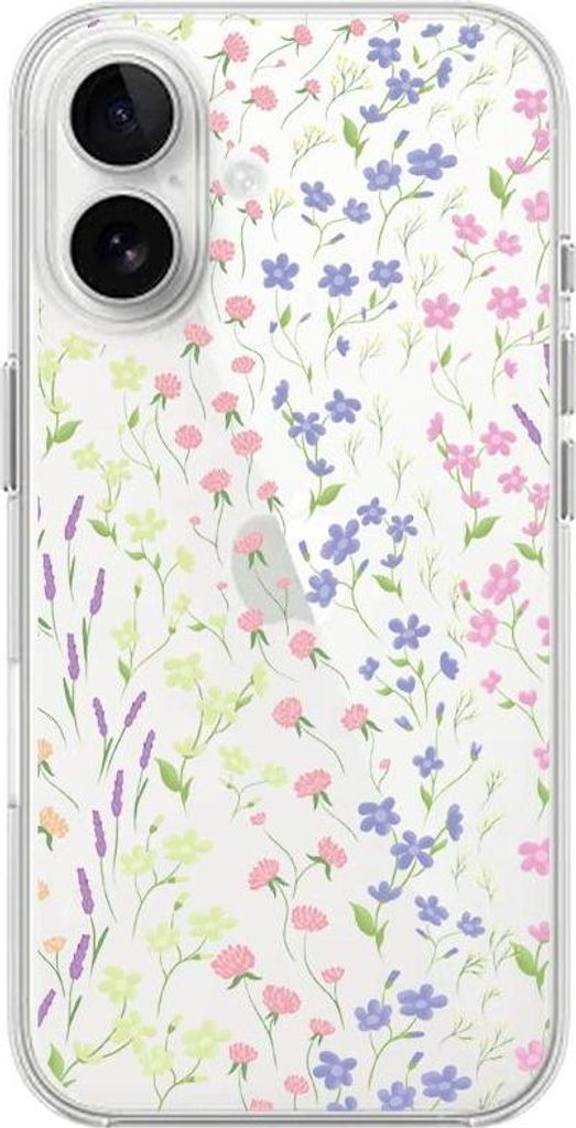 iPhone 16 Hülle, transparent, Silikon Flexi, Wildblumen