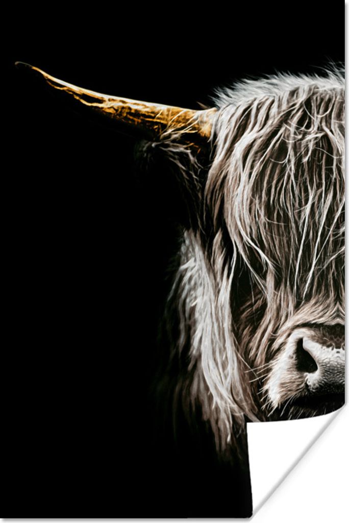 MuchoWow Poster Schottischer Highlander - Porträt - Hoorn 60x90 cm - Wanddekoration