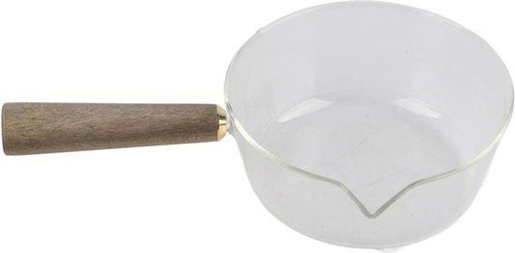 Glaserne Milchpfanne 600ml mit Holzgriff