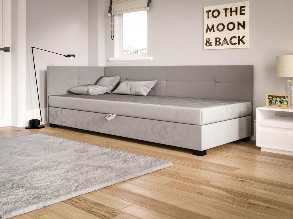 Einzelbett LOCIKA PLUS 1, gepolstert, 100x195 cm, hellgrau
