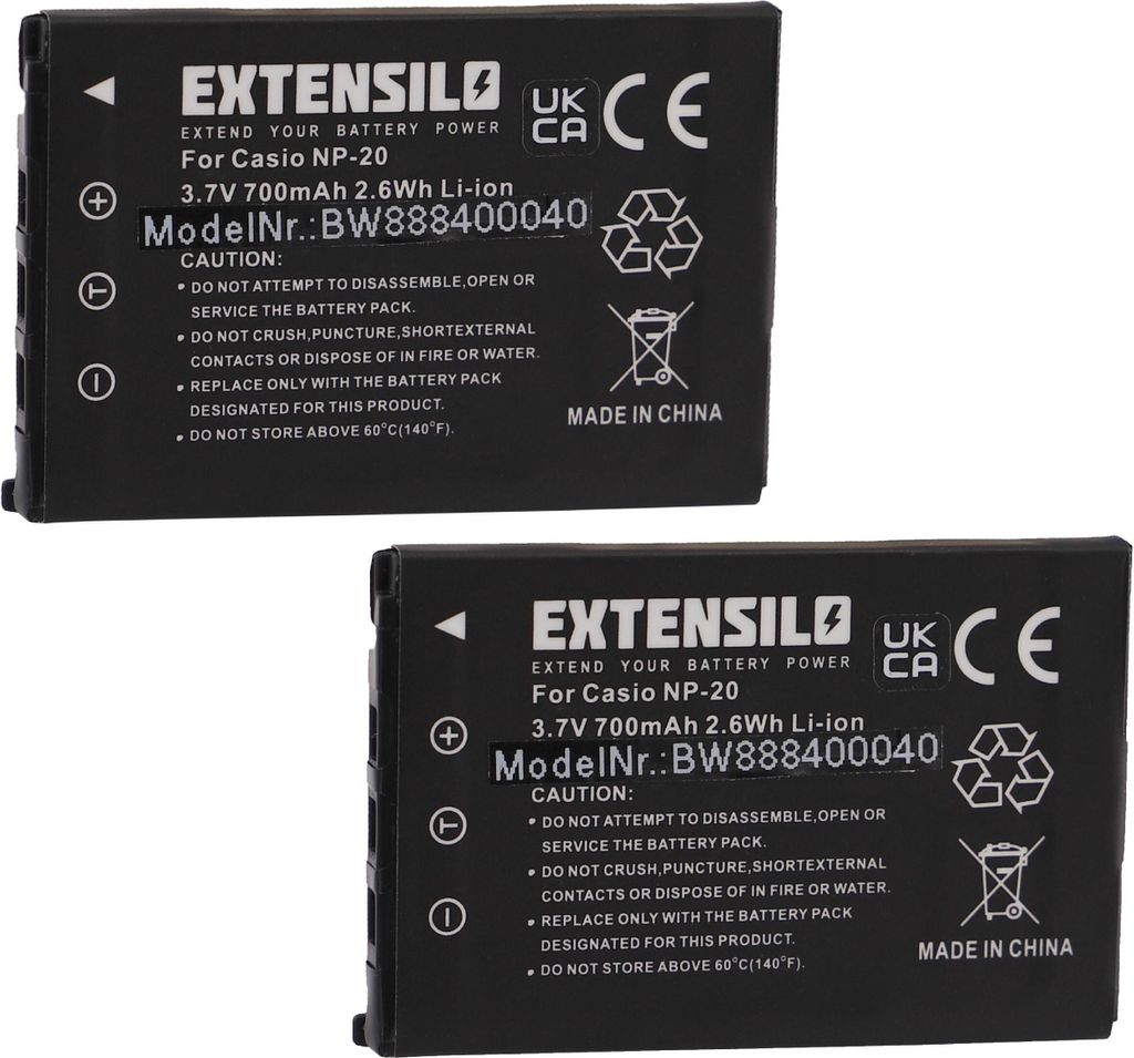 EXTENSILO 2x Akku kompatibel mit Easypix W510 Unterwasserkamera Kamera (700 mAh, 3,7 V, Li-Ion)