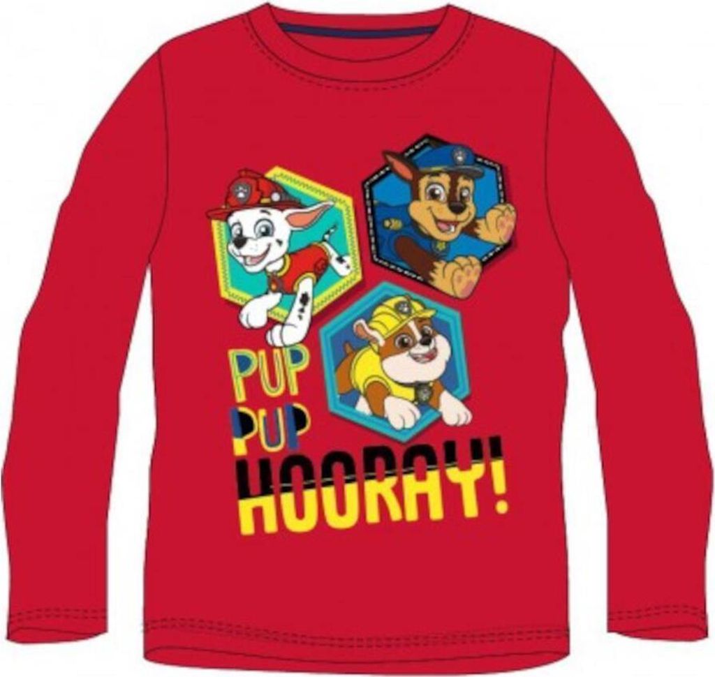 Paw Patrol Langarm-T-Shirt für Jungen - "Pup Pup Hooray!" Design, 100% Baumwolle rot 128