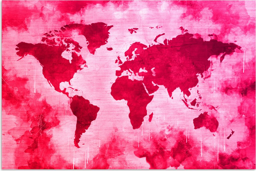 MuchoWow Poster Weltkarte - Rot - Rosa 180x120 cm - Fotoplakat