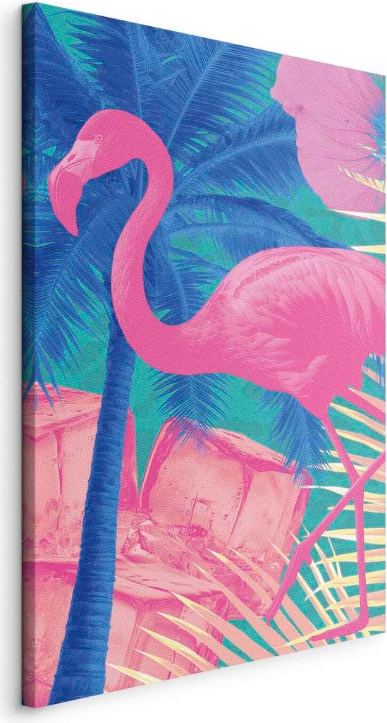 Vlies Leinwandbild - Pink Flamingo - Abstract Flamingo Against Palms and Ice Cubes 20x30 cm Tiere g-C-10184-b-a