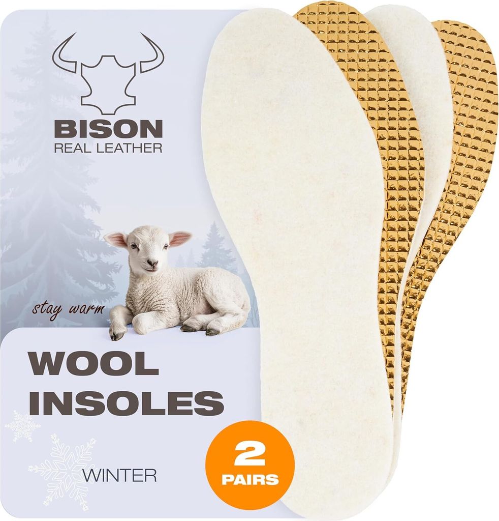 BISON Lammfell Einlegesohlen – 2 Paar, Warme & Rutschfeste Produktbild 