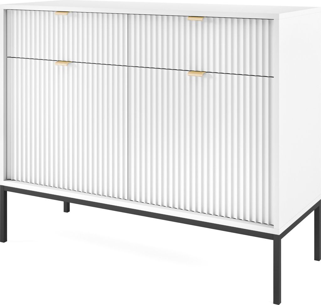 Selsey Sideboard Vellore Kommode 2-türig mit 2 Schubladen, Weiß mit geriffelten Fronten, 104 cm