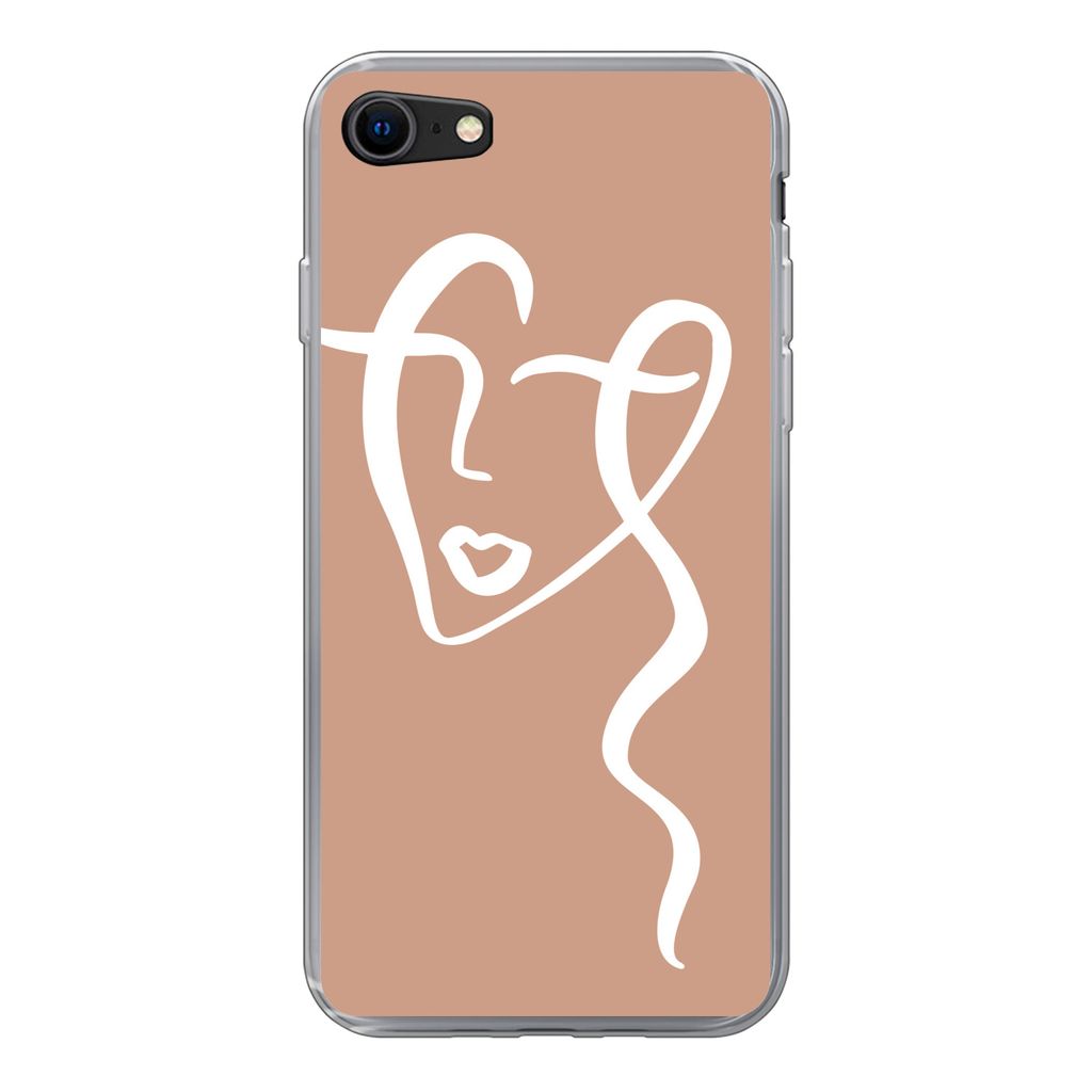 MuchoWow Handyhülle Schutzhülle Hülle für iPhone 7 Frau - Gesicht - Abstrakt Silikon Softcase Handy Hülle - Kartenhalter