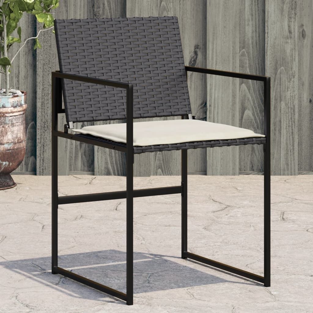 "2026 Promotion" Gartenstühle mit Kissen 4 Stk. - Hohe Qualität - Schwarz Poly Rattan - Gartenstühle CC23350