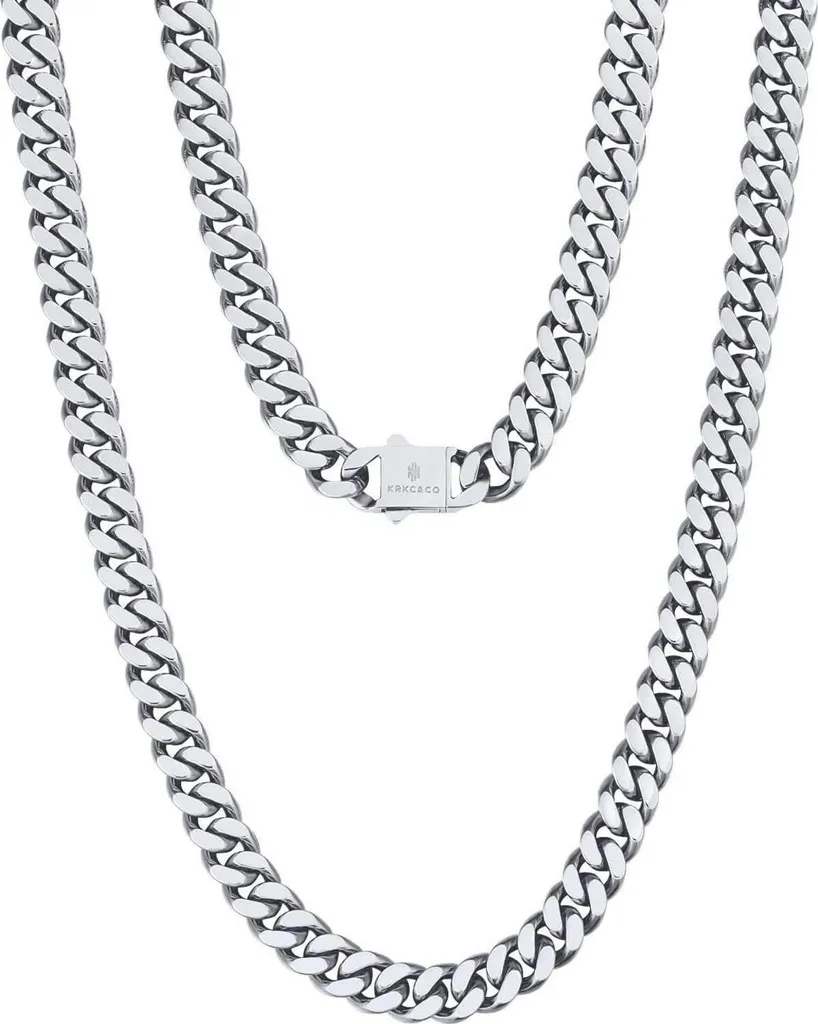 KRKC&CO Catena blindata da uomo 8/12/14 mm in oro 18K Catena a maglie cubane 50,8 cm 8 mm Argento