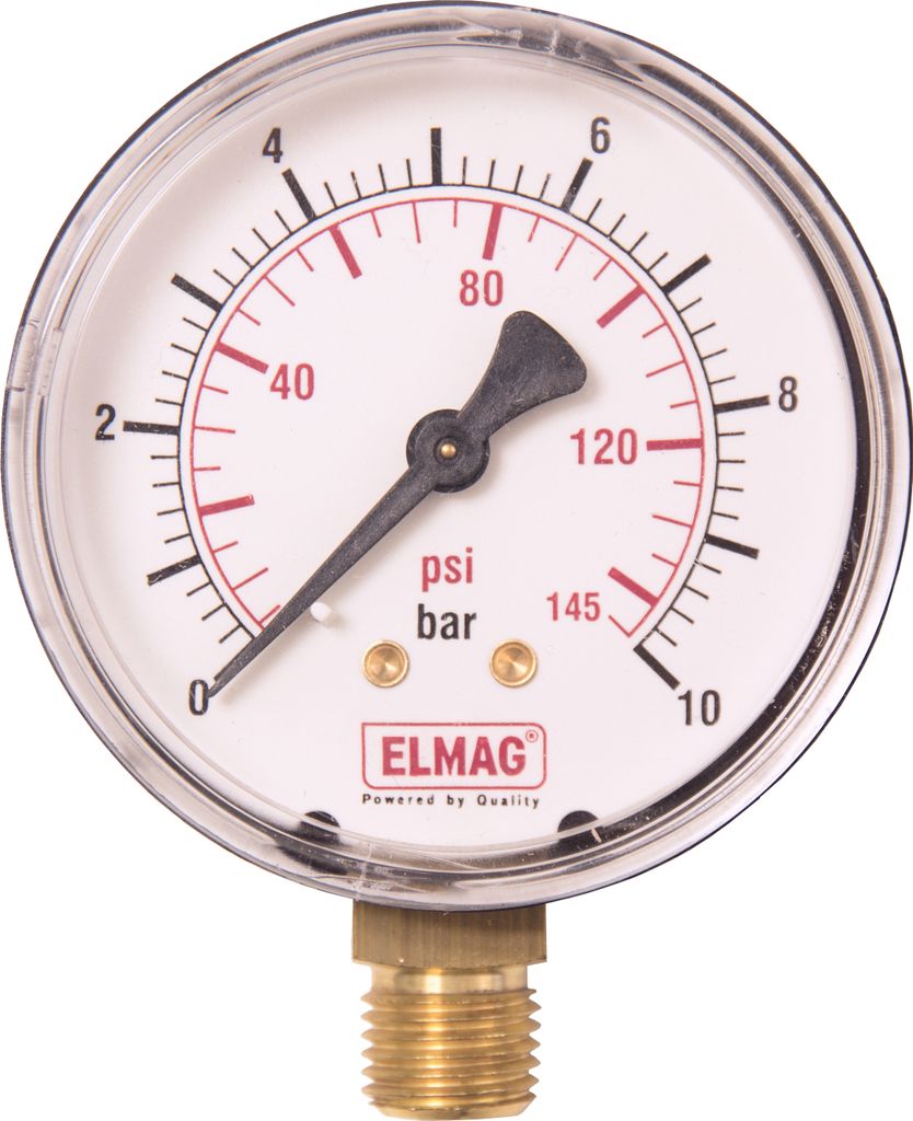 ELMAG Druckmanometer 0-10 bar, Ø 63 mm, Ø 1/4 Außengewinde unten