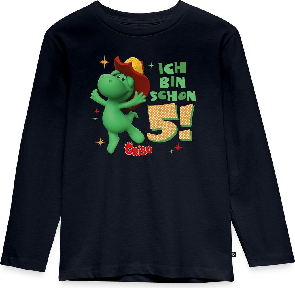 Spreadshirt Grisu Der Kleine Drache Geburtstag 5 Jahre Kinder Premium Langarmshirt, 134/140 (8 Jahre), Navy