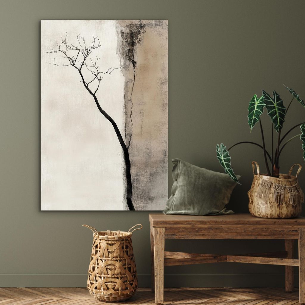 MuchoWow Wanddekoration Metall Metallbild Wandkunst 80x120 cm Wabi sabi - Pflanze - Beige MuchoWow Aluminium Gemälde - Bilder