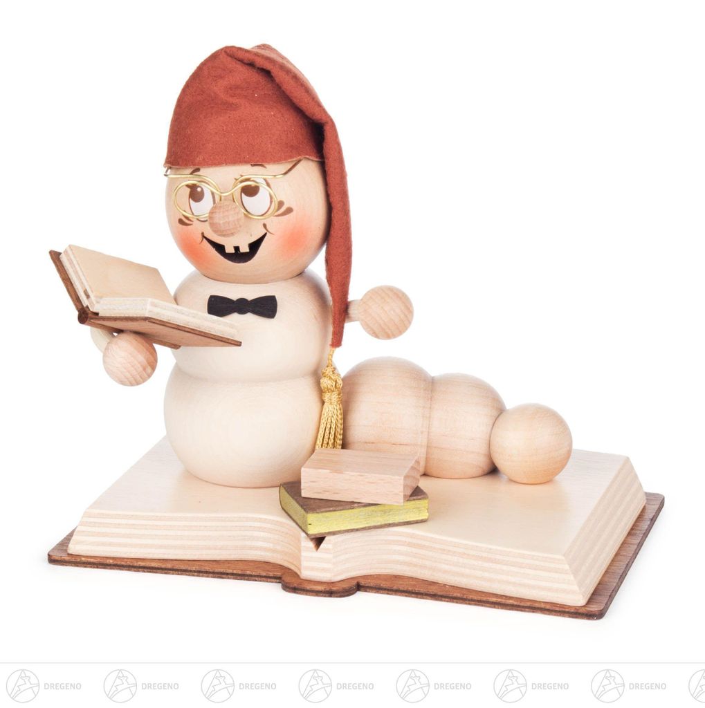 Räuchermann Wurm "Bücher-Rudi" Breite x Höhe x Tiefe 14 cmx13,5 cmx9 cm NEU