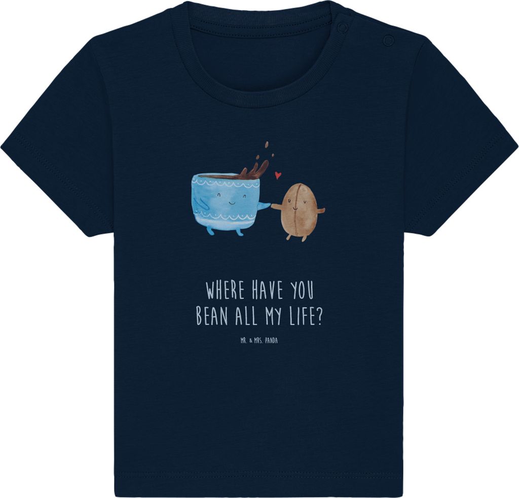 Mr. & Mrs. Panda Babyshirt Kaffee Bohne 0. - 6. Monat - French Navy - Geschenk, Genuss, T-Shirt, Kinder Top, Baby Jerseyshirt, Zufriedenheit, Lusti...