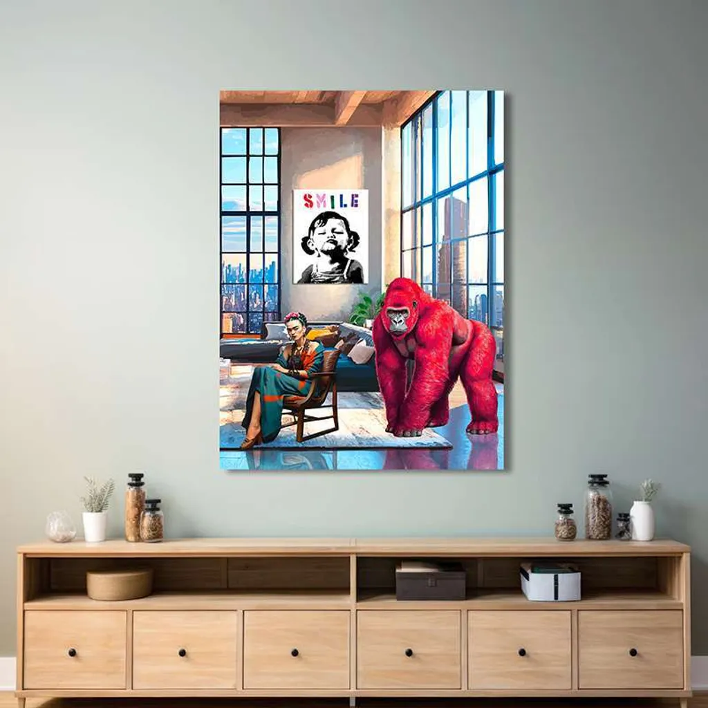 Tableau moderne pour salon Pop Art Frida Gorilla 60x40 cm Surrealoft - 2