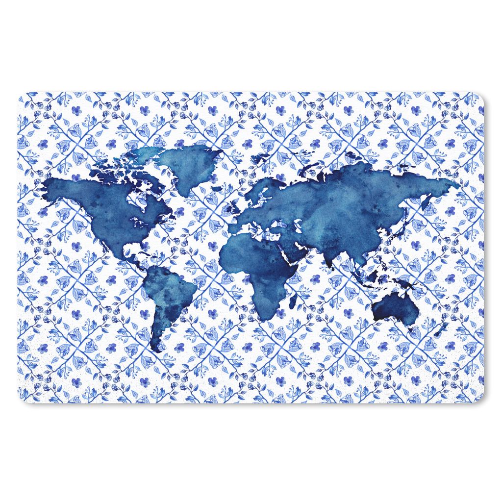MuchoWow Schreibtischunterlage Delfter Blau Karte - Fliese 60x40 cm - XXL Mauspad - Großes Mauspad