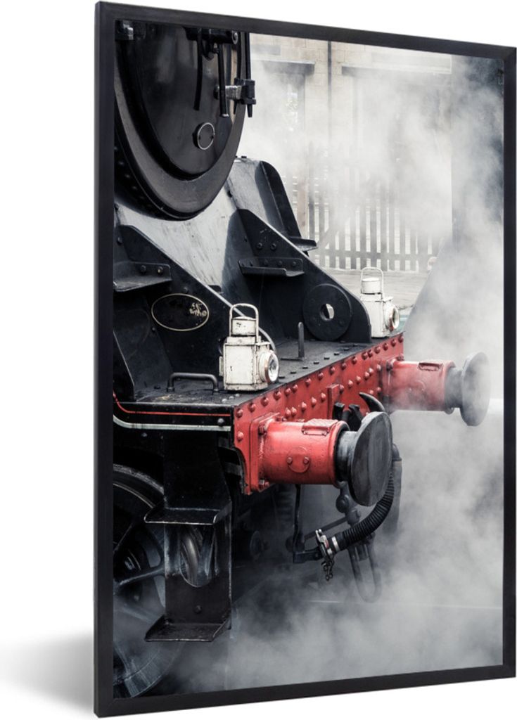 MuchoWow Gerahmtes Poster Nahaufnahme der Frontpartie einer Dampflokomotive 20x30 cm - Poster mit Schwarzem Bilderrahmen Wandposter Rahmen Foto B...