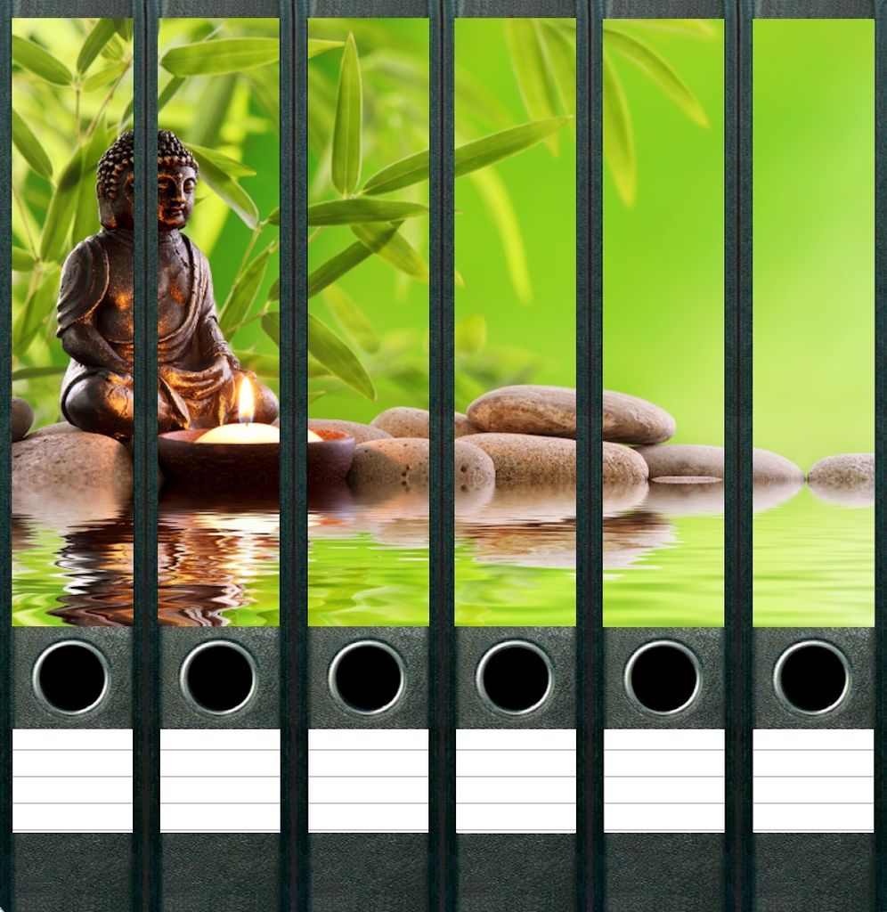 6 Stück Buddha Feng Shui Aufkleber für schmale Ordnerrücken Ordneraufkleber Etiketten selbstklebend Mönch Steine Bambus beruhigendes Wasser Fla...
