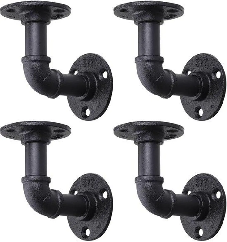 Lot de 8 supports d'étagère murale en métal noir style industriel chic