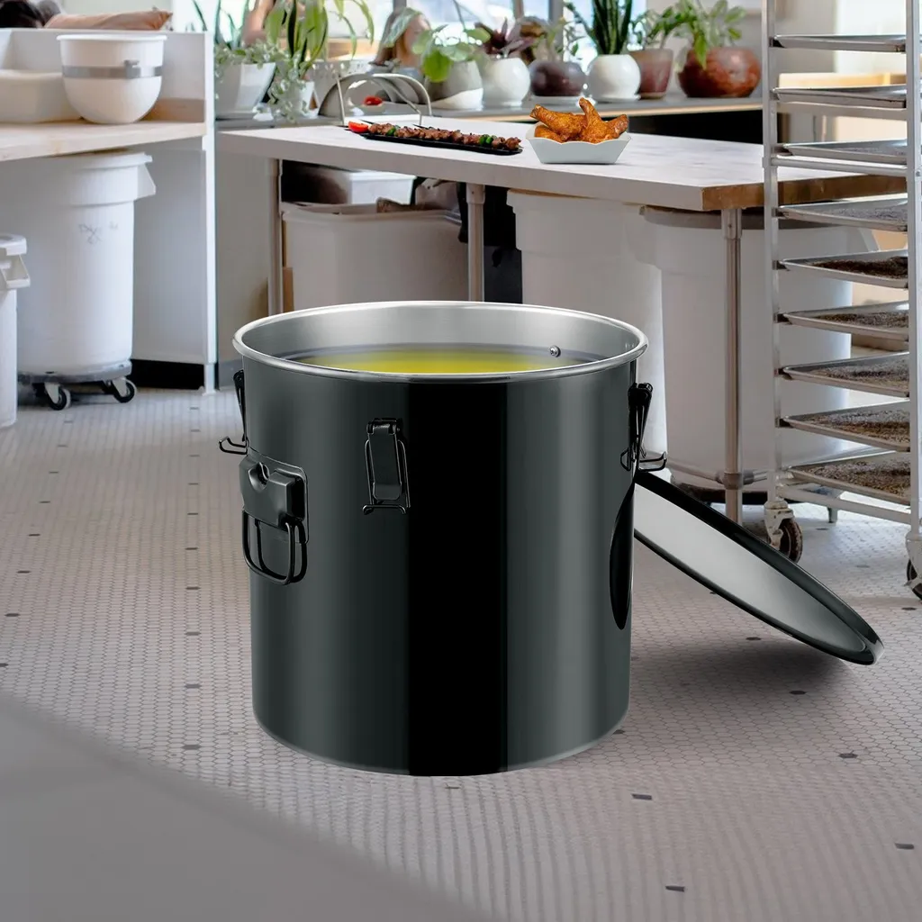 Contenitore per lo smaltimento dell'olio di friggitrice da 30 litri, secchio per olio di friggitrice in acciaio inox, rivestimento antiruggine, contenitore per il trasporto dell'olio con coperchio, sacchetto filtrante per il filtraggio dell'olio di cottura caldo, nero - 8