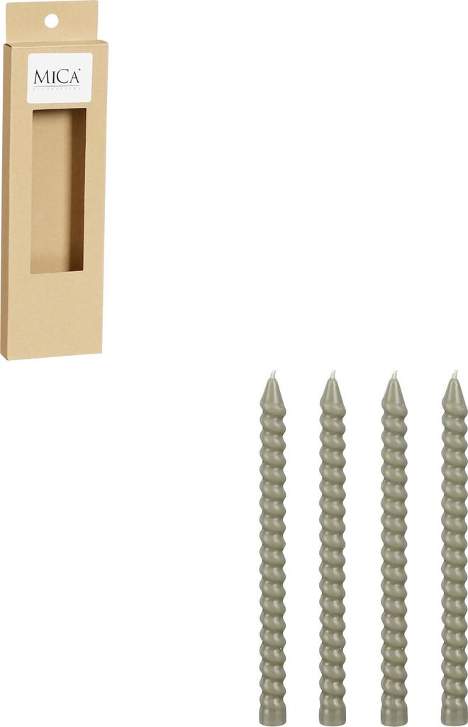Gedrehte Spiralkerzen Graugrün Stabkerzen Ø1,4cm H18cm 4er-Set, 4 Stück