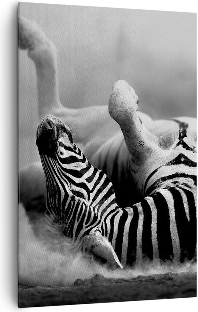 Bild auf Leinwand - Leinwandbild - Einteilig - Zebra Streifen Tier wild - 80x120cm - Wand Bild - Wanddeko - Wandbilder - Leinwanddruck - Wanddekora...