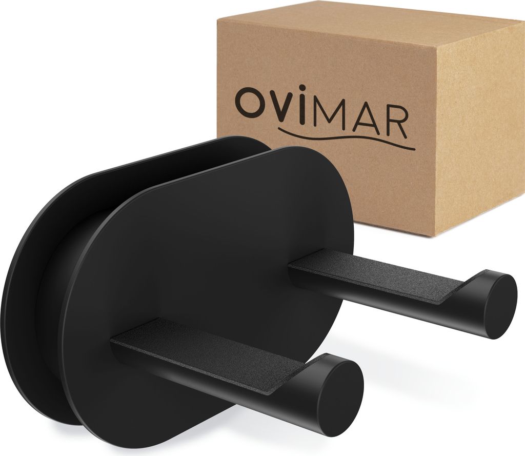 ovimar Haartrocknerhalter Rovaer | Edelstahl | schwarz matt | Wandmontage ohne Bohren | für Dyson Fön | zum Kleben | Föhn Halterung im Badezimme...